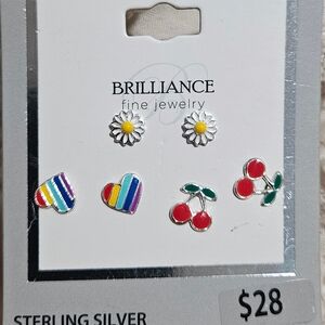 Brilliance Fine Jewelry Sterling Silver Kids Earrings Set
